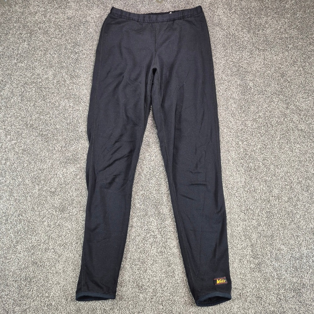 REI Polartec Fleece Leggings Mens Medium Black Base Layer Pants Made in USA